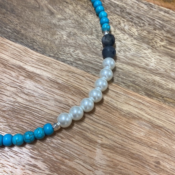 Turquoise, Pearl, and Laborite Necklace w/ 2 earring sets - handmade - Picture 5 of 6